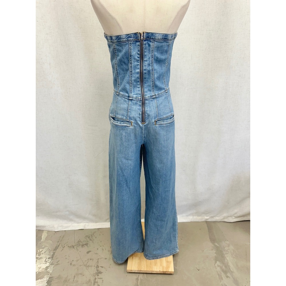 Pilcro Strapless Denim Corset Jumpsuit‎ Womens 6 Light Blue Wide Leg Corset - Picture 5 of 16